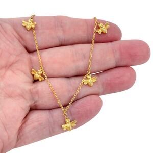 Estate Gold-Tone Sterling Silver 925 Bee Charm Anklet 9"-10"